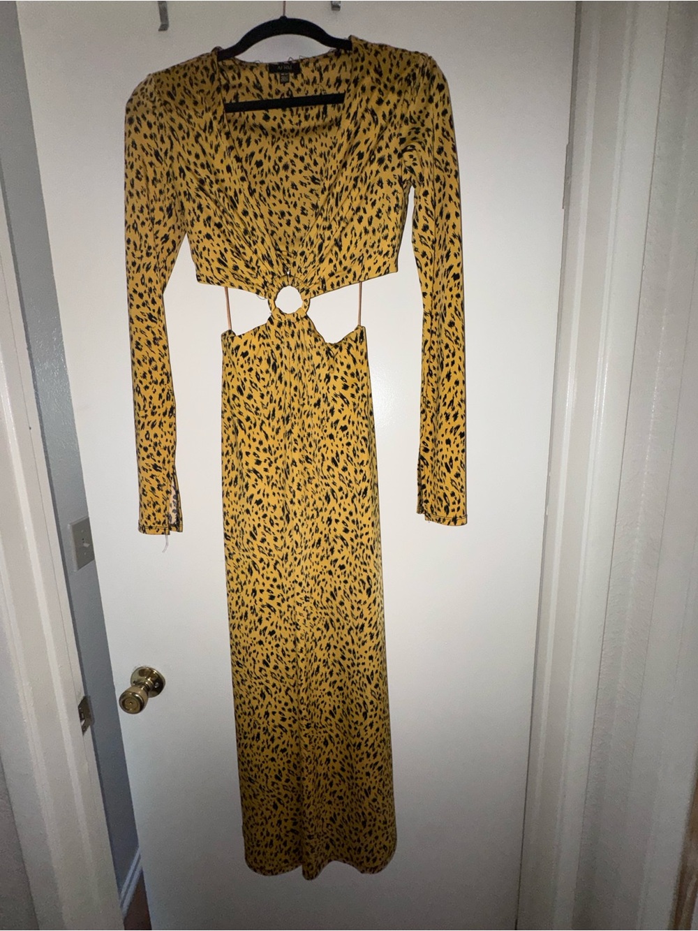 Yellow Animal-Print Cutout Maxi Dress